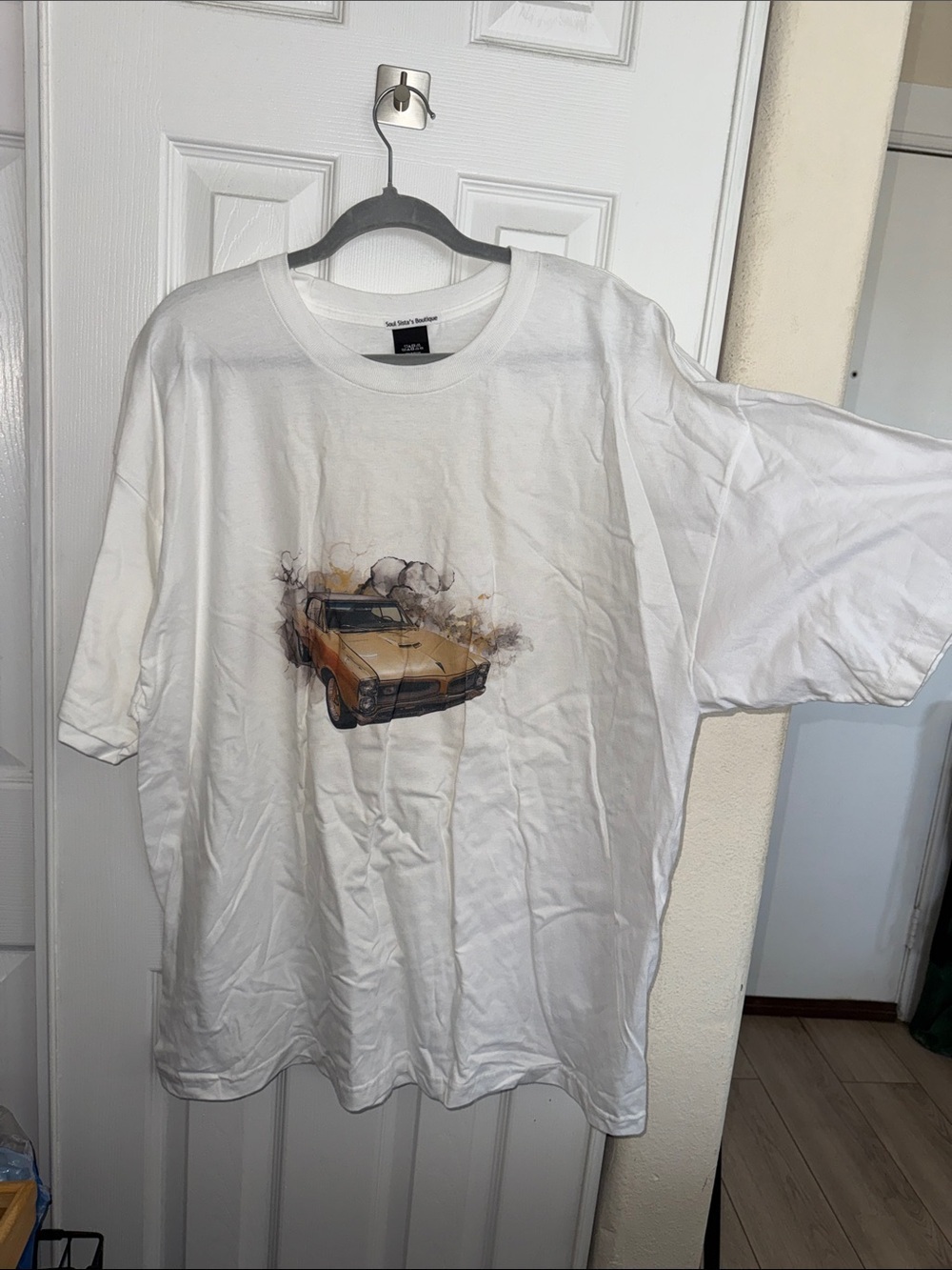 Vintage Muscle Car Graphic Tee - Yellow Car on White - Picture 4 of 6